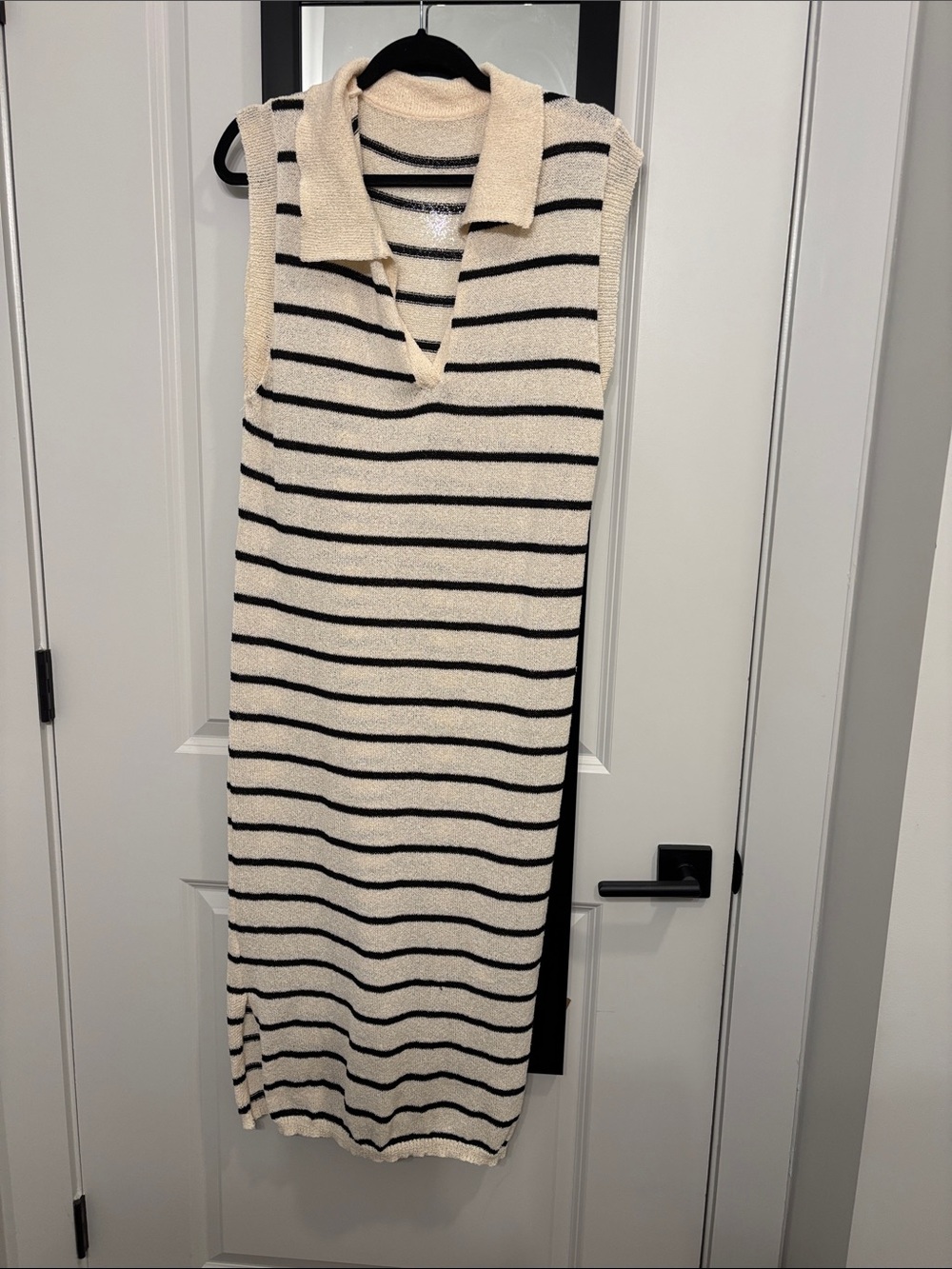 Amazon Cream and Black Striped Sleeveless Midi Polo Dress